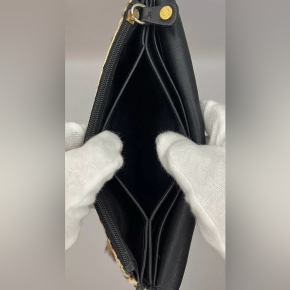 Jimmy Choo Wallet Leopard Print Calf Fur Black Leather Gold HDWRE 7.9x4” EUC - Picture 11 of 16